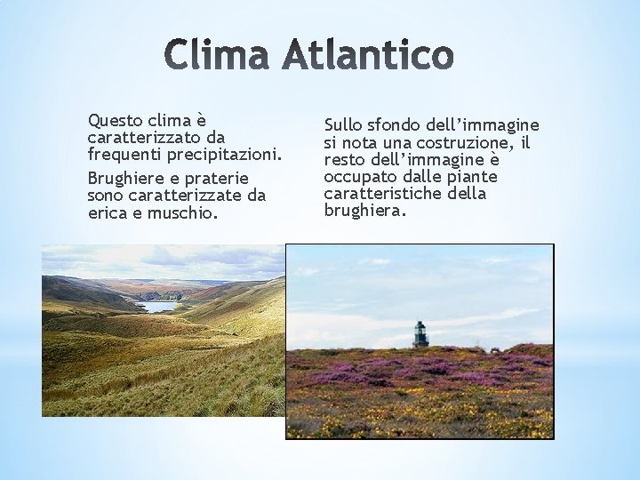 Questo clima è caratterizzato da frequenti precipitazioni. Brughiere e praterie sono caratterizzate da erica