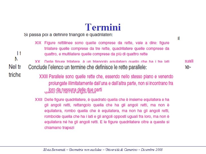 Termini Silvia Benvenuti – Geometrie non euclidee – Università di Camerino – Dicembre 2008