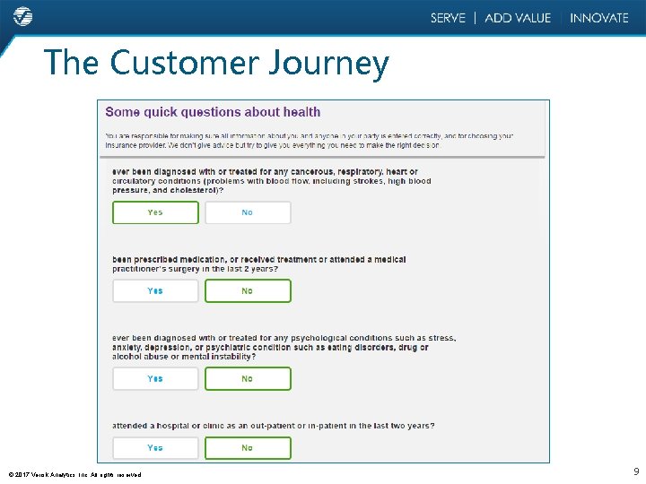 The Customer Journey © 2017 Verisk Analytics, Inc. All rights reserved. 9 