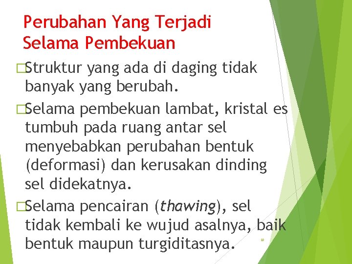 Perubahan Yang Terjadi Selama Pembekuan �Struktur yang ada di daging tidak banyak yang berubah.