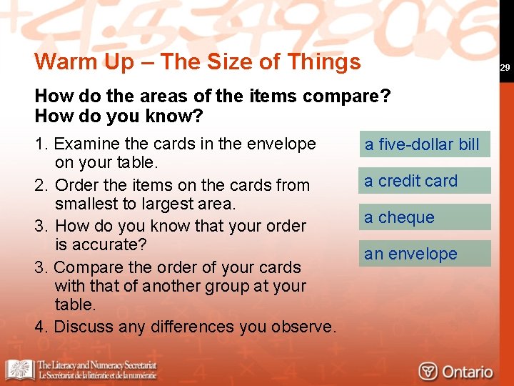 Warm Up – The Size of Things 29 How do the areas of the