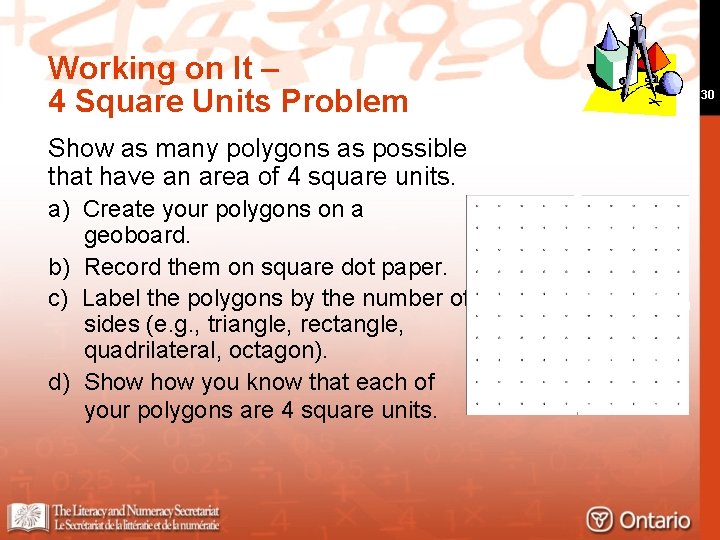 Working on It – 4 Square Units Problem Show as many polygons as possible