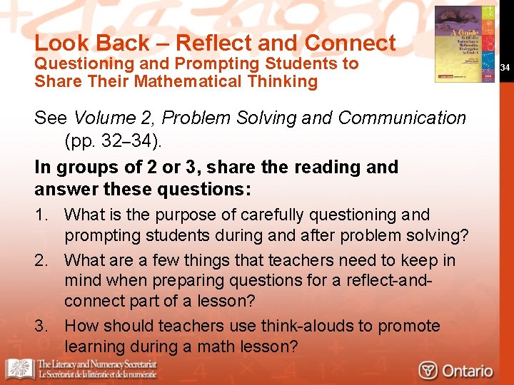 Look Back – Reflect and Connect Questioning and Prompting Students to Share Their Mathematical