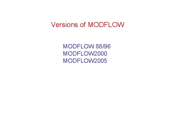 Versions of MODFLOW 88/96 MODFLOW 2000 MODFLOW 2005 