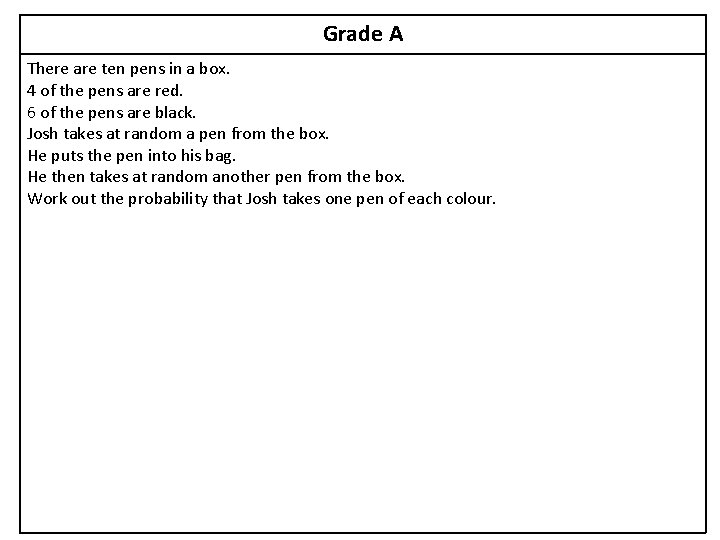 Grade A There are ten pens in a box. 4 of the pens are