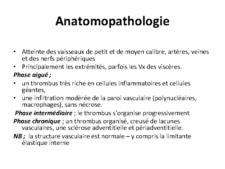 Anatomopathologie • Atteinte des vaisseaux de petit et de moyen calibre, artères, veines et