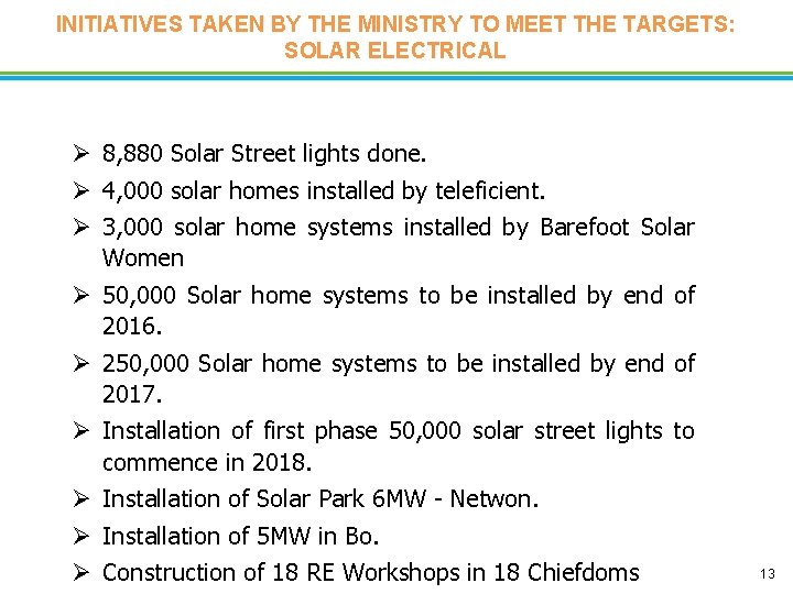 INITIATIVES TAKEN BY THE MINISTRY TO MEET THE TARGETS: SOLAR ELECTRICAL Ø 8, 880