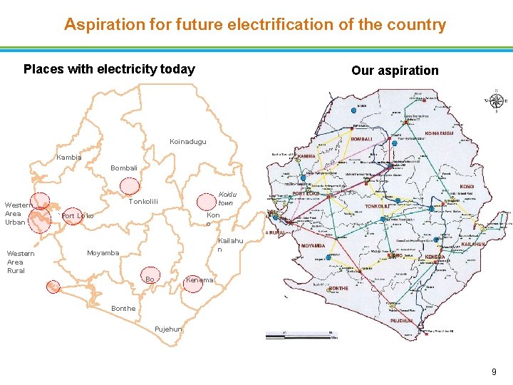 Aspiration for future electrification of the country Places with electricity today Our aspiration Koinadugu