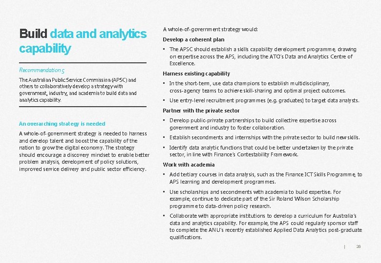 Build data and analytics capability Recommendation 5 The Australian Public Service Commission (APSC) and