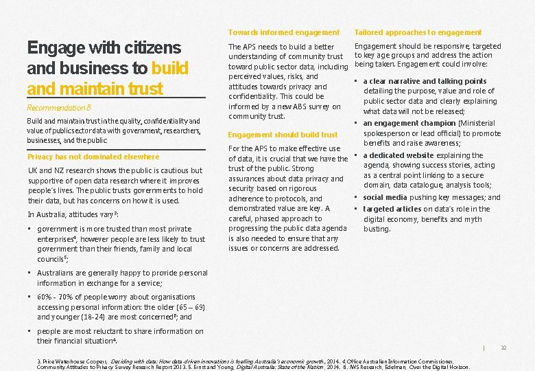 Engage with citizens and business to build and maintain trust Recommendation 8 Build and