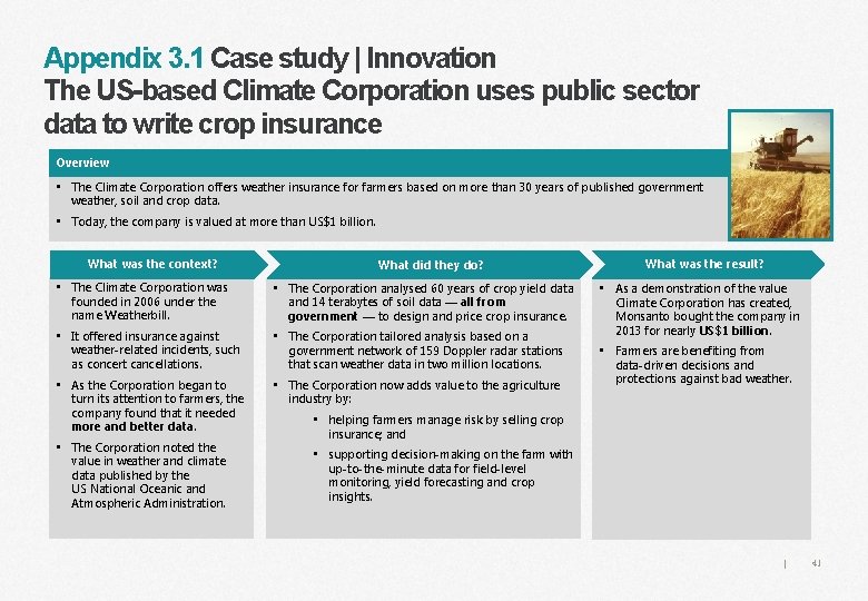 Appendix 3. 1 Case study | Innovation The US-based Climate Corporation uses public sector