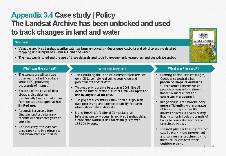 Appendix 3. 4 Case study | Policy The Landsat Archive has been unlocked and