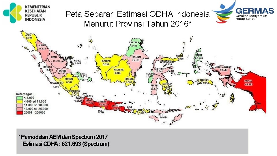 Peta Sebaran Estimasi ODHA Indonesia Menurut Provinsi Tahun 2016* * Pemodelan AEM dan Spectrum