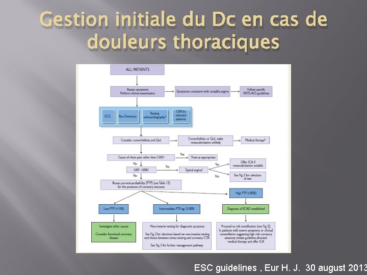 Gestion initiale du Dc en cas de douleurs thoraciques ESC guidelines , Eur H.