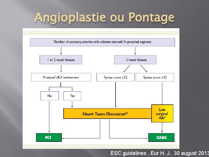 Angioplastie ou Pontage ESC guidelines , Eur H. J. 30 august 2013 
