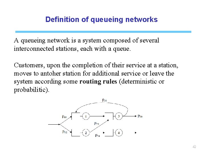 Definition of queueing networks A queueing network is a system composed of several interconnected