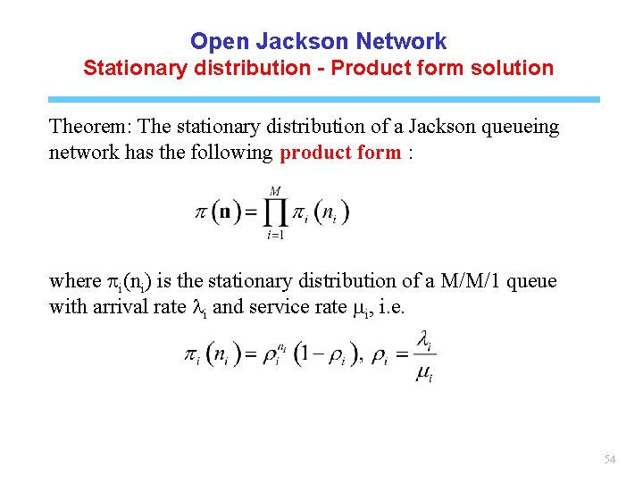 Open Jackson Network Stationary distribution - Product form solution Theorem: The stationary distribution of
