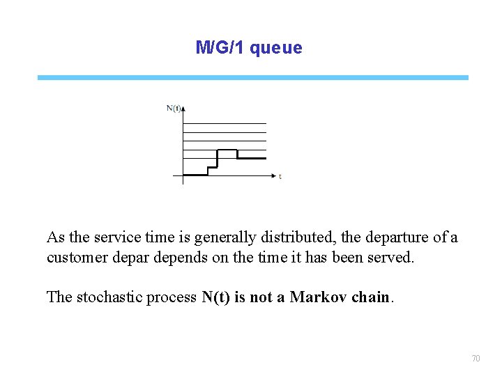 M/G/1 queue As the service time is generally distributed, the departure of a customer