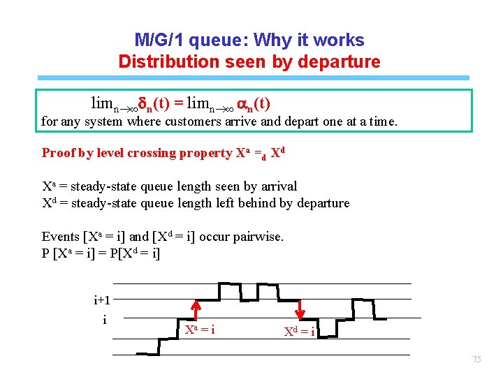M/G/1 queue: Why it works Distribution seen by departure limn ∞dn(t) = limn ∞