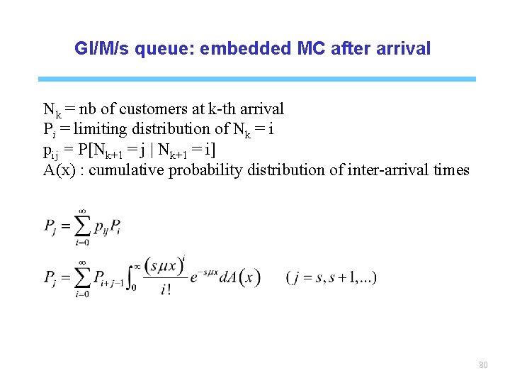 GI/M/s queue: embedded MC after arrival Nk = nb of customers at k-th arrival