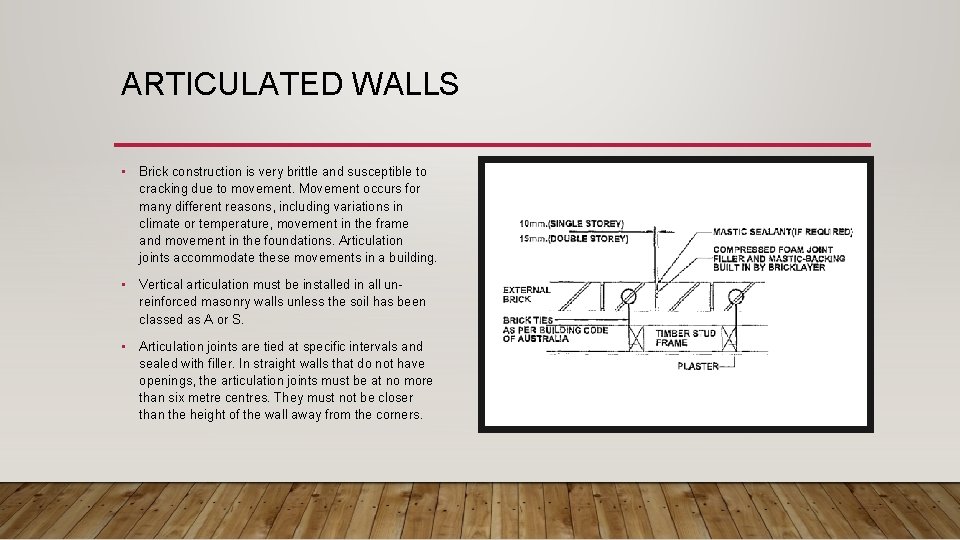 ARTICULATED WALLS • Brick construction is very brittle and susceptible to cracking due to