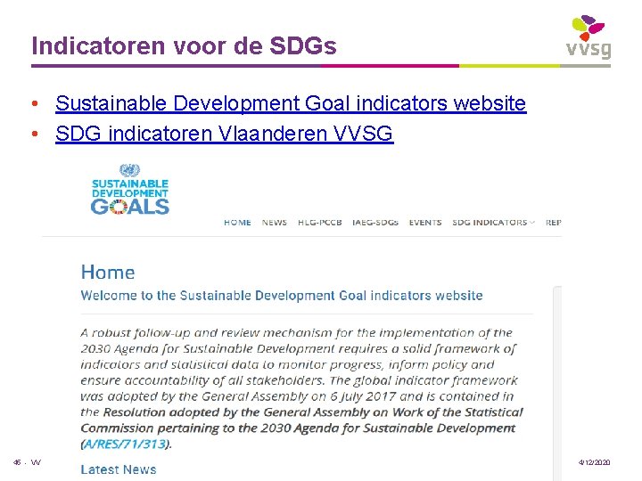 Indicatoren voor de SDGs • Sustainable Development Goal indicators website • SDG indicatoren Vlaanderen