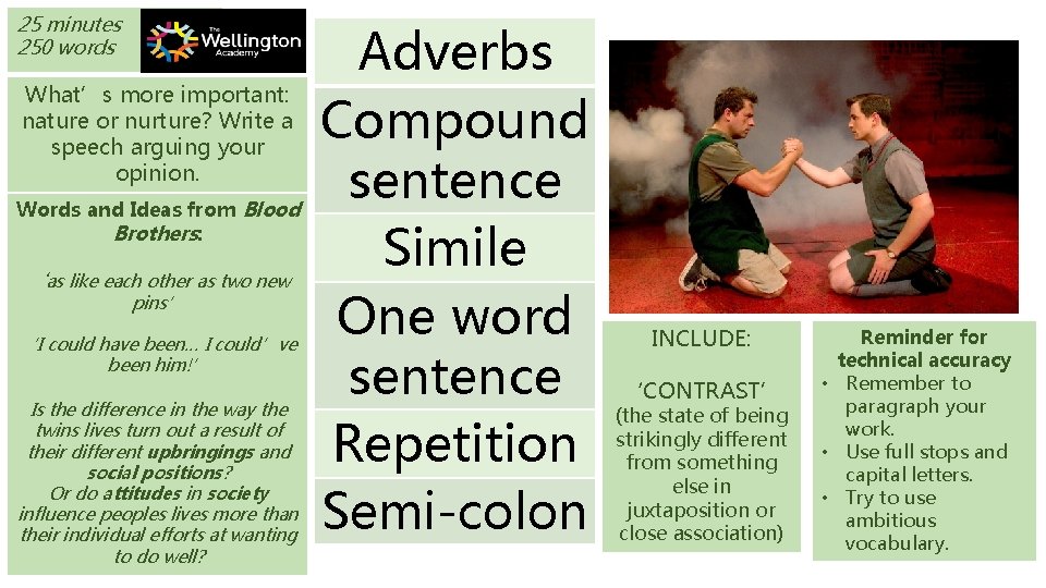 25 minutes 250 words What’s more important: nature or nurture? Write a speech arguing