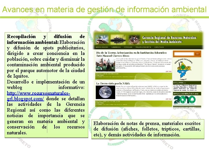 Avances en materia de gestión de información ambiental ( Recopilación y difusión de información