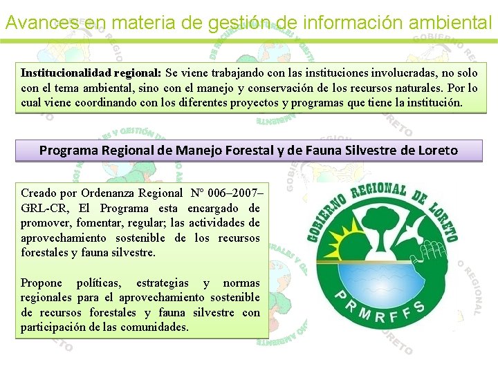 Avances en materia de gestión de información ambiental ( Institucionalidad regional: Se viene trabajando