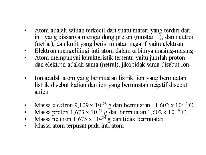  • • • Atom adalah satuan terkecil dari suatu materi yang terdiri dari