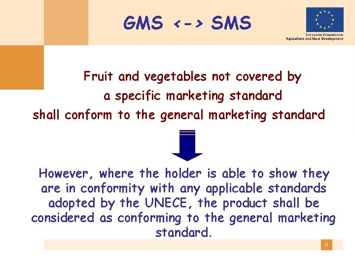 GMS <-> SMS Fruit and vegetables not covered by a specific marketing standard shall