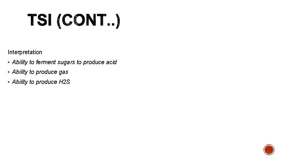 Interpretation § Ability to ferment sugars to produce acid § Ability to produce gas