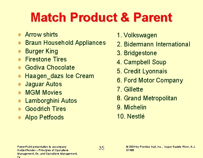 Match Product & Parent ¨ ¨ ¨ Arrow shirts Braun Household Appliances Burger King
