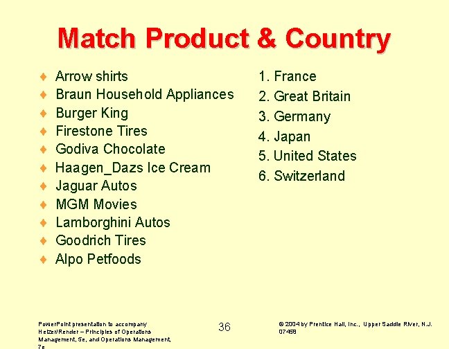 Match Product & Country ¨ ¨ ¨ Arrow shirts Braun Household Appliances Burger King