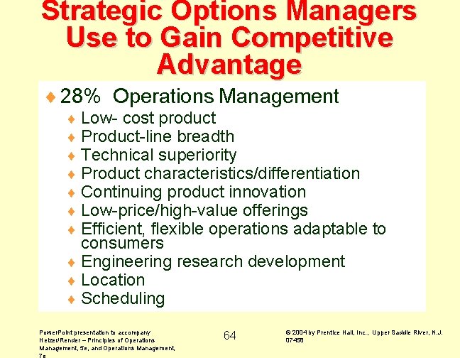 Strategic Options Managers Use to Gain Competitive Advantage ¨ 28% Operations Management ¨ Low-