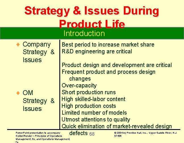 Strategy & Issues During Product Life Introduction ¨ Company Strategy & Issues Best period