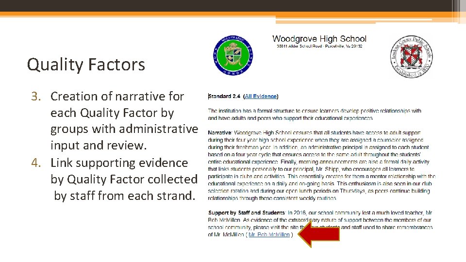 Quality Factors 3. Creation of narrative for each Quality Factor by groups with administrative