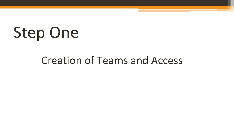 Step One Creation of Teams and Access 