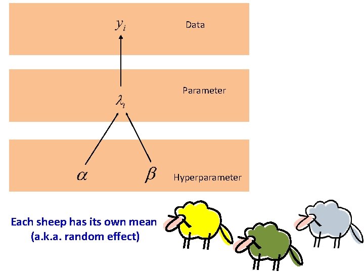 Data Parameter Hyperparameter Each sheep has its own mean (a. k. a. random effect)