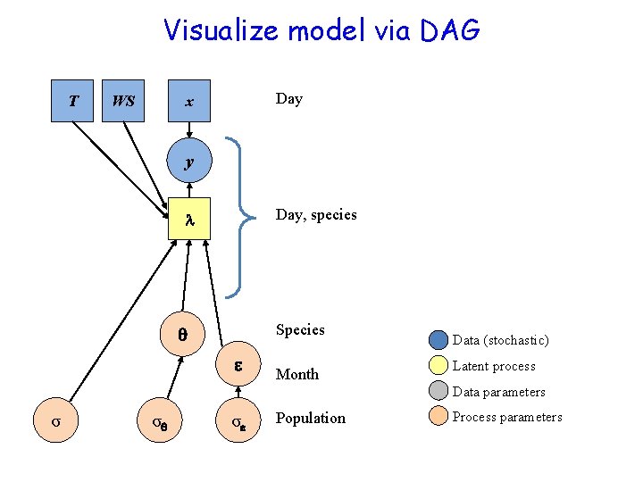 Visualize model via DAG T WS Day x y Day, species Species Month Data