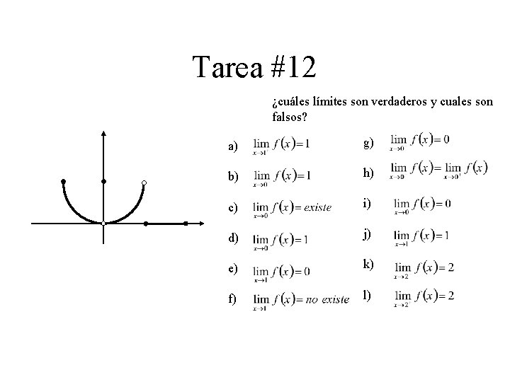 Tarea #12 ¿cuáles límites son verdaderos y cuales son falsos? a) g) b) h)