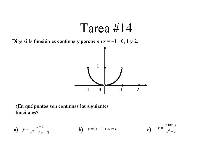 Tarea #14 Diga si la función es continua y porque en x = –