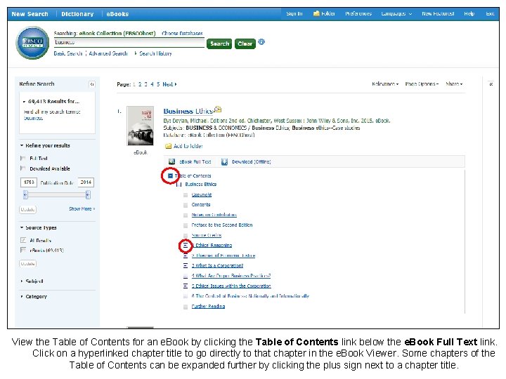 View the Table of Contents for an e. Book by clicking the Table of