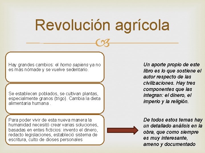 Revolución agrícola Hay grandes cambios: el homo sapiens ya no es más nómade y