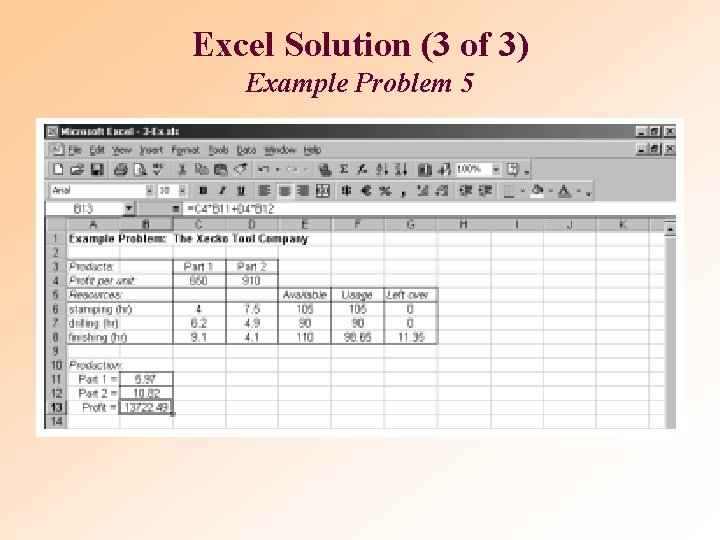 Excel Solution (3 of 3) Example Problem 5 