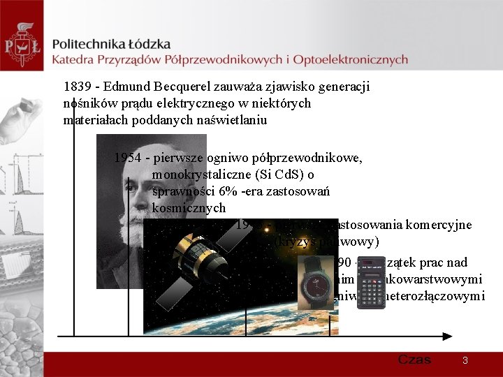 1839 - Edmund Becquerel zauważa zjawisko generacji nośników prądu elektrycznego w niektórych materiałach poddanych