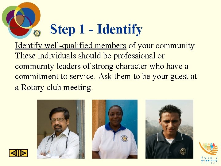 Step 1 - Identify well-qualified members of your community. These individuals should be professional