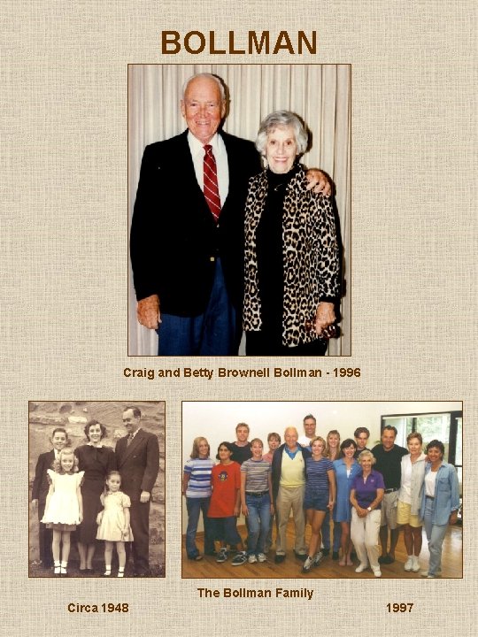 BOLLMAN Craig and Betty Brownell Bollman 1996 The Bollman Family Circa 1948 1997 