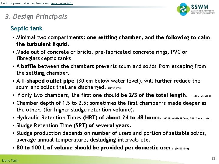 Find this presentation and more on: www. sswm. info. 3. Design Principals Septic tank