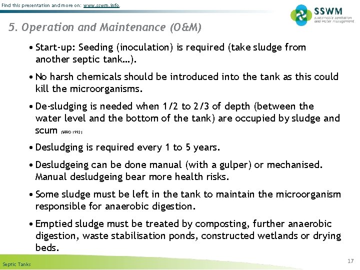 Find this presentation and more on: www. sswm. info. 5. Operation and Maintenance (O&M)